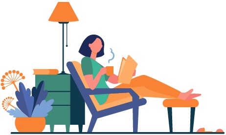 Grafik: eine Frau sitzt in einem Sessel und liest. 